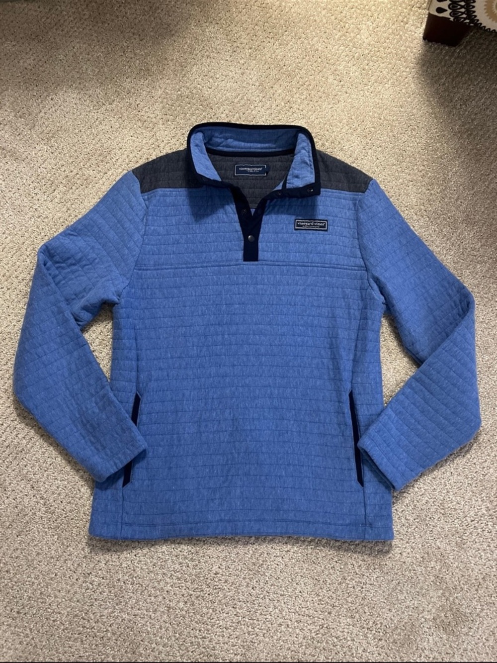 Vineyard Vines Blue Quilted Snap-Placket Pullover with Dark Yoke